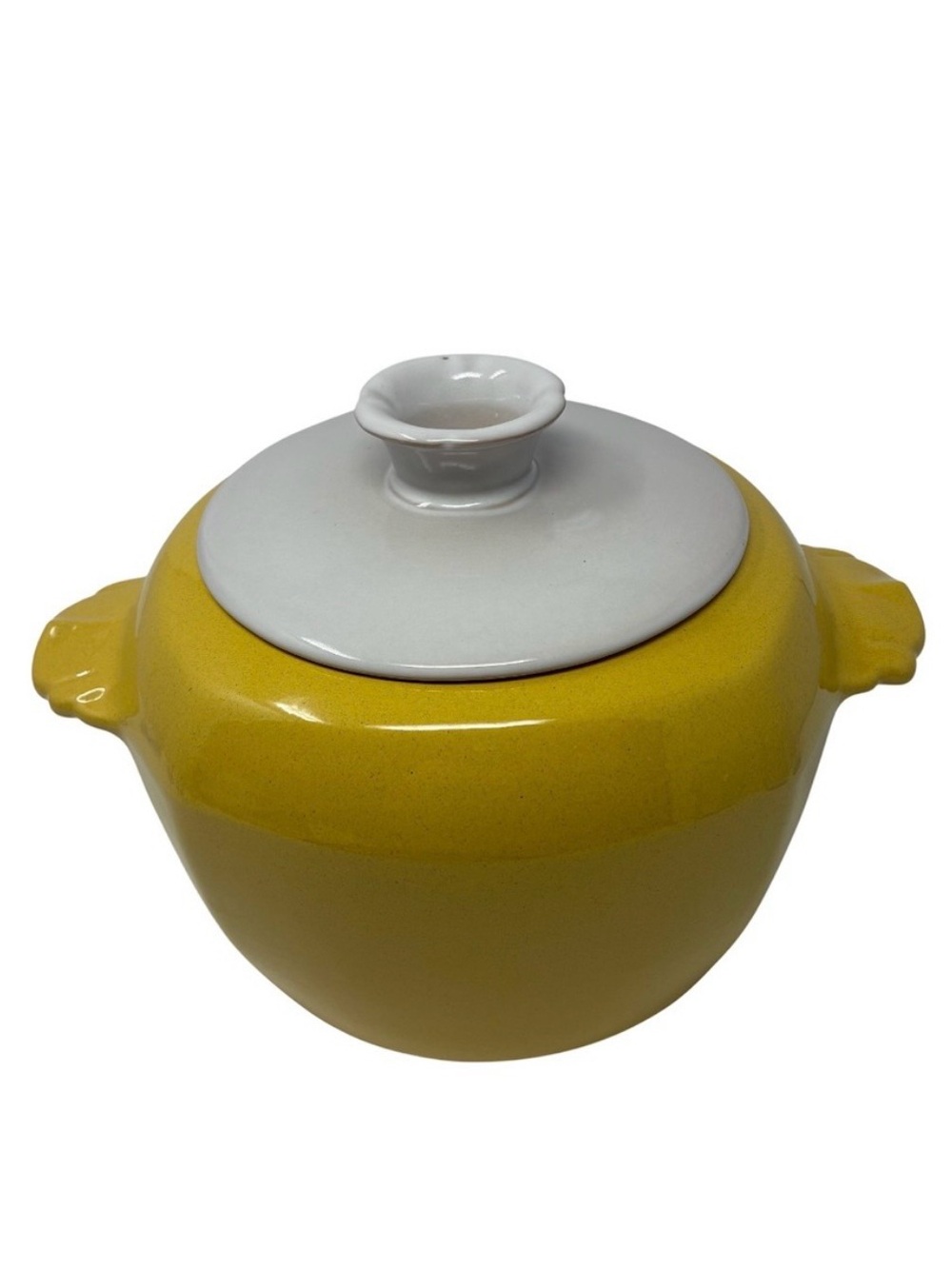 Vintage Frankoma Pottery 5V Lidded Casserole Bean Pot Autumn Yellow Mid Century